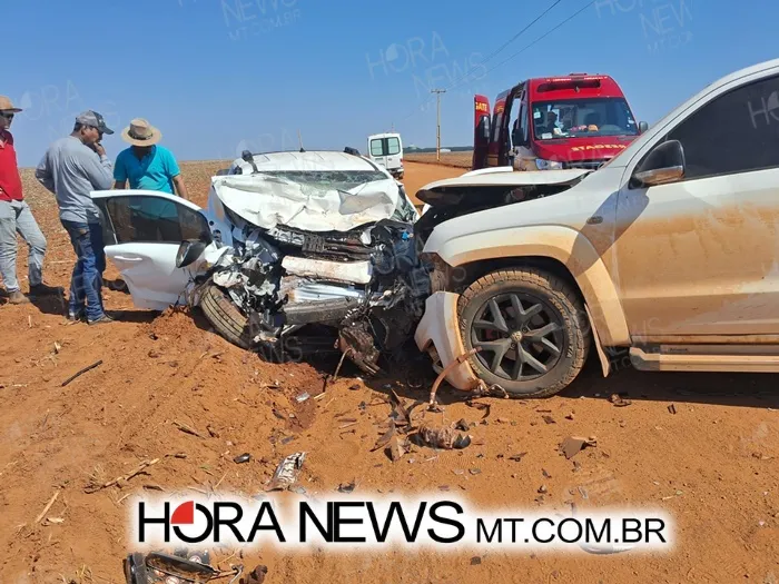 Homem fica gravemente ferido após colisão entre Amarok e carro em estrada rural de Nova Mutum/MT
